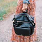 Peek-A-Boo Vegan Leather Convertible Hobo Backpack in Black